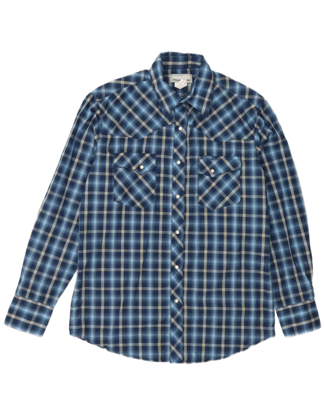 Camicia da uomo in flanella Wrangler, cotone medio a quadri blu navy