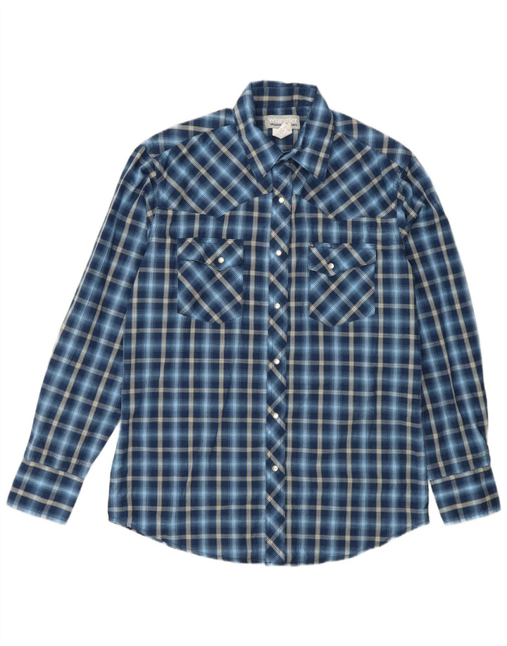 Camicia da uomo in flanella Wrangler, cotone medio a quadri blu navy