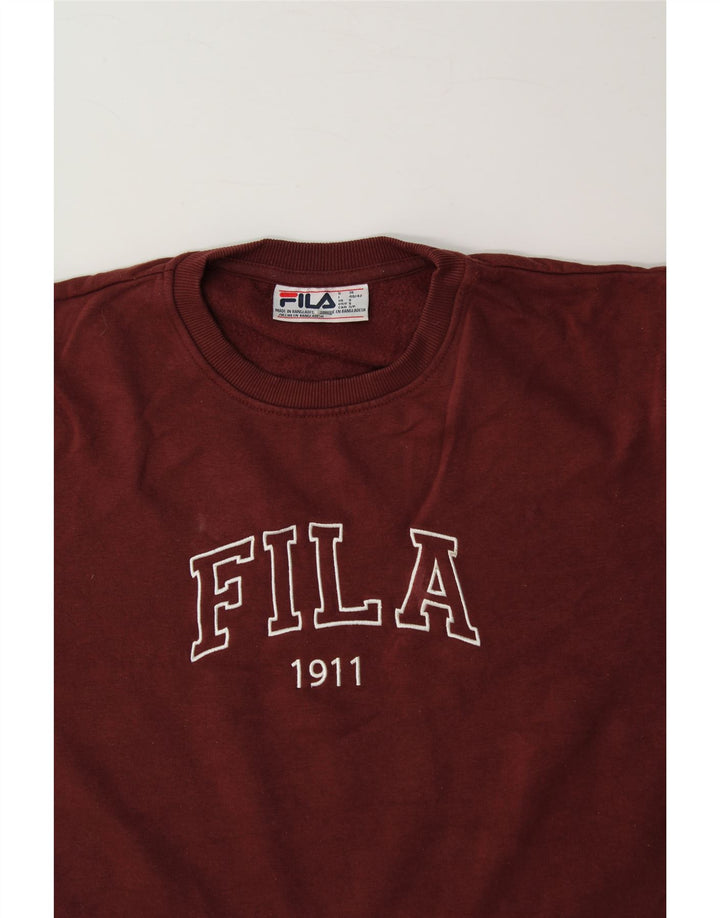 FILA Mens Graphic Sweatshirt Jumper Small Maroon Cotton Vintage Fila and Second-Hand Fila from Messina Hembry 