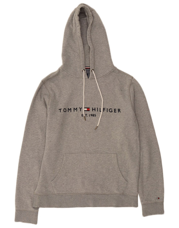 Maglione con cappuccio grafico da uomo Tommy Hilfiger grande in cotone grigio