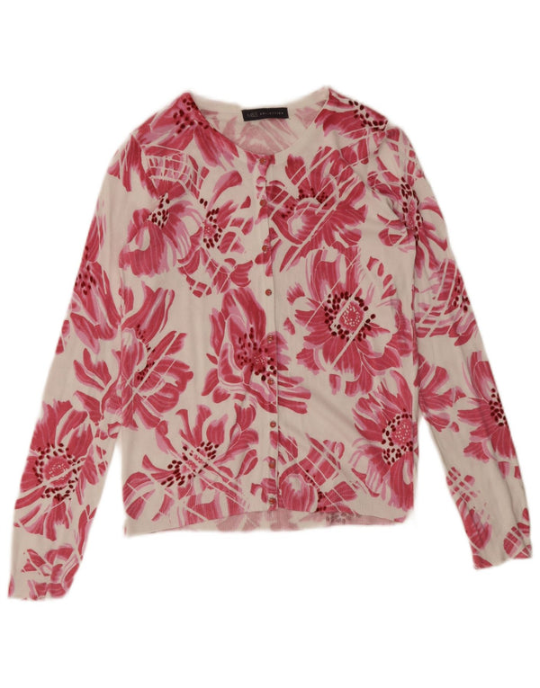 Maglione cardigan da donna Marks & Spencer UK 8 piccolo viscosa floreale rosa