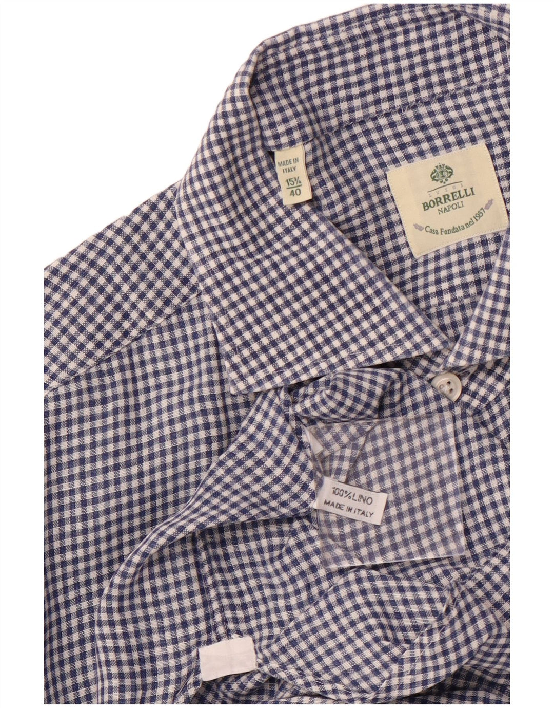 Camicia da uomo BORRELLI taglia 40 15 3/4 cotone a quadretti blu medio