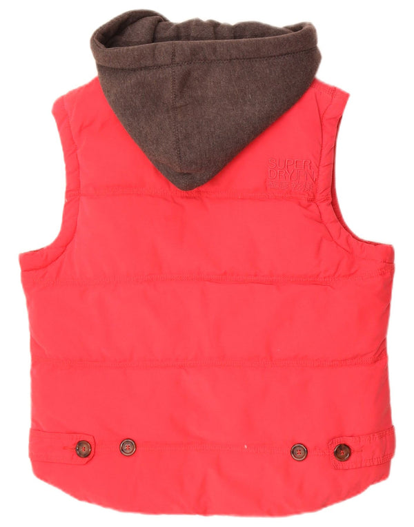 Gilet imbottito con cappuccio grafico da donna Superdry UK 14 cotone rosso medio