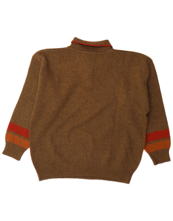 Maglione vintage da uomo con collo a polo, grande lana di alpaca color block marrone