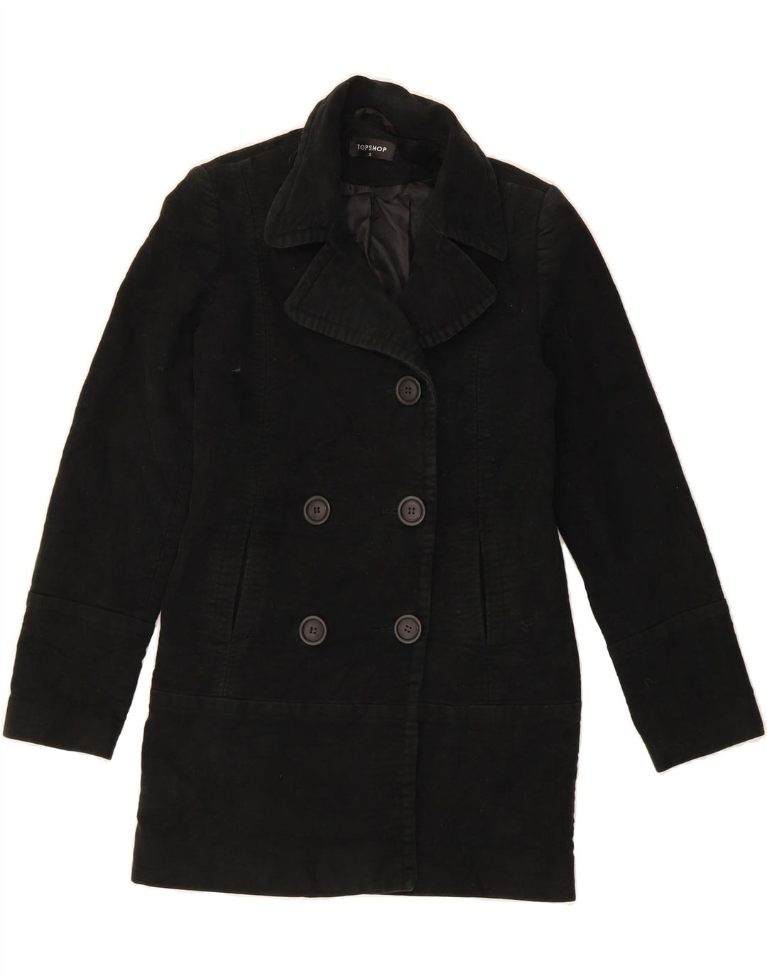 TOPSHOP Womens Double Breasted Coat UK 8 Small Black Cotton Vintage Topshop and Second-Hand Topshop from Messina Hembry 