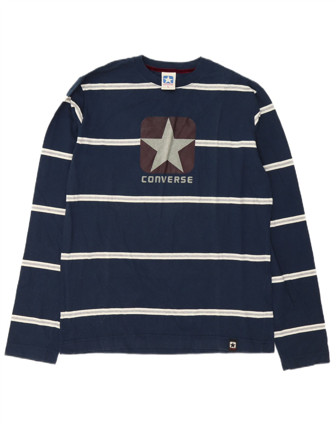 Converse Top grafico da uomo a maniche lunghe in cotone a righe grandi blu navy