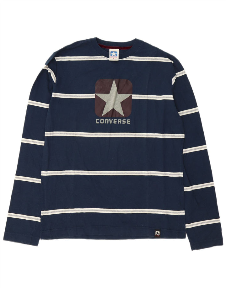 Converse Top grafico da uomo a maniche lunghe in cotone a righe grandi blu navy