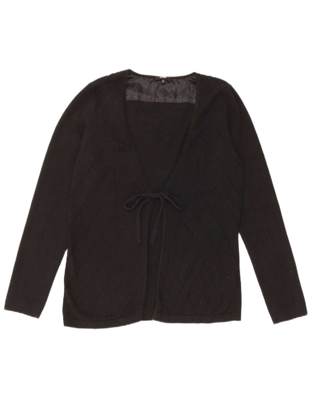 Maglione cardigan con cravatta frontale da donna Hobbs UK 10 piccolo cotone nero
