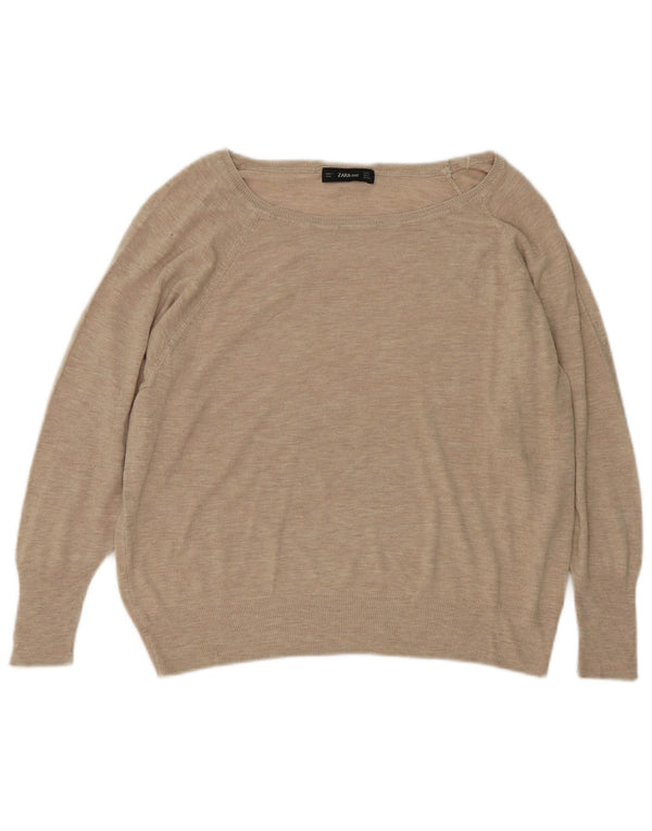 Maglione maglione oversize con scollo a barca da donna Zara UK 10 piccolo Beige