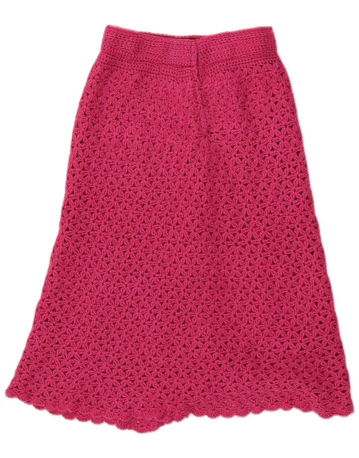 Gonna a trapezio vintage da donna in maglia W28 rosa medio