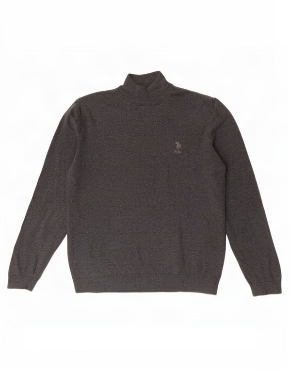 Polo Assn. Maglione da uomo con collo alto e maglione grande grigio
