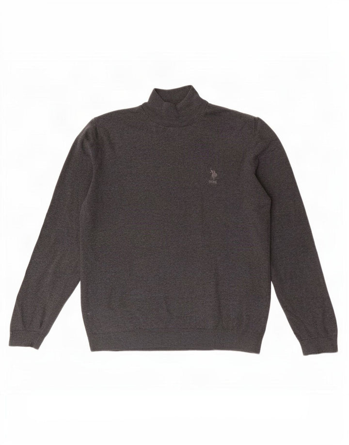 Polo Assn. Maglione da uomo con collo alto e maglione grande grigio