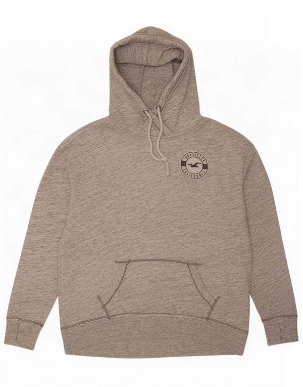 Maglione con cappuccio grafico da uomo Hollister Large in cotone chiazzato grigio