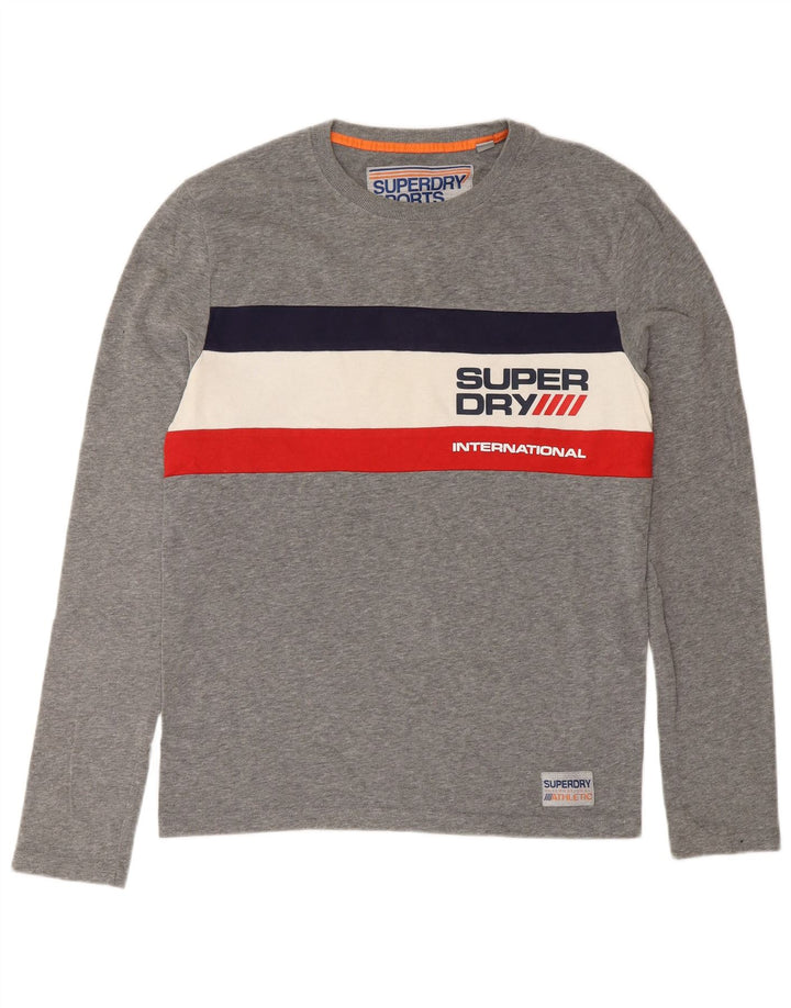 Top grafico da uomo Superdry a maniche lunghe in cotone color block grigio piccolo