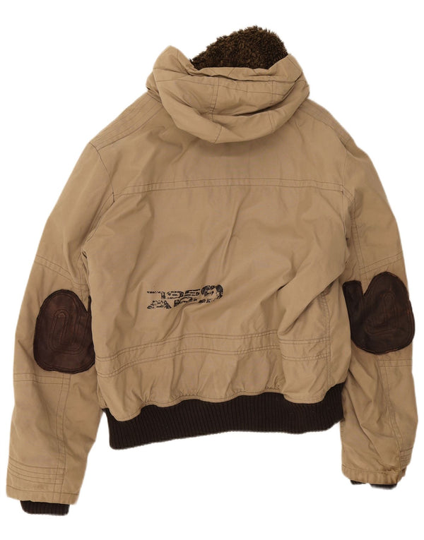 Giubbotto bomber sherpa vintage da uomo con cappuccio UK 38 Colorblock beige medio
