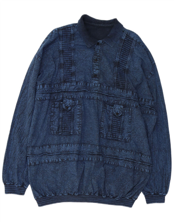 Felpa vintage da uomo con collo alto, maglione 2XL blu navy