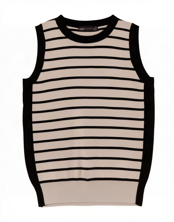 Canotta da donna Marks & Spencer UK 10 piccola in viscosa a righe bianche
