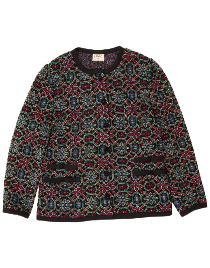 Maglione cardigan da donna Les Lunis IT 48 XL Lana geometrica multicolore