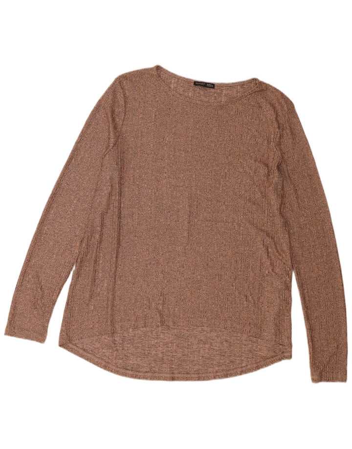 Top Zara da donna a maniche lunghe UK 16 Large Marrone Poliestere