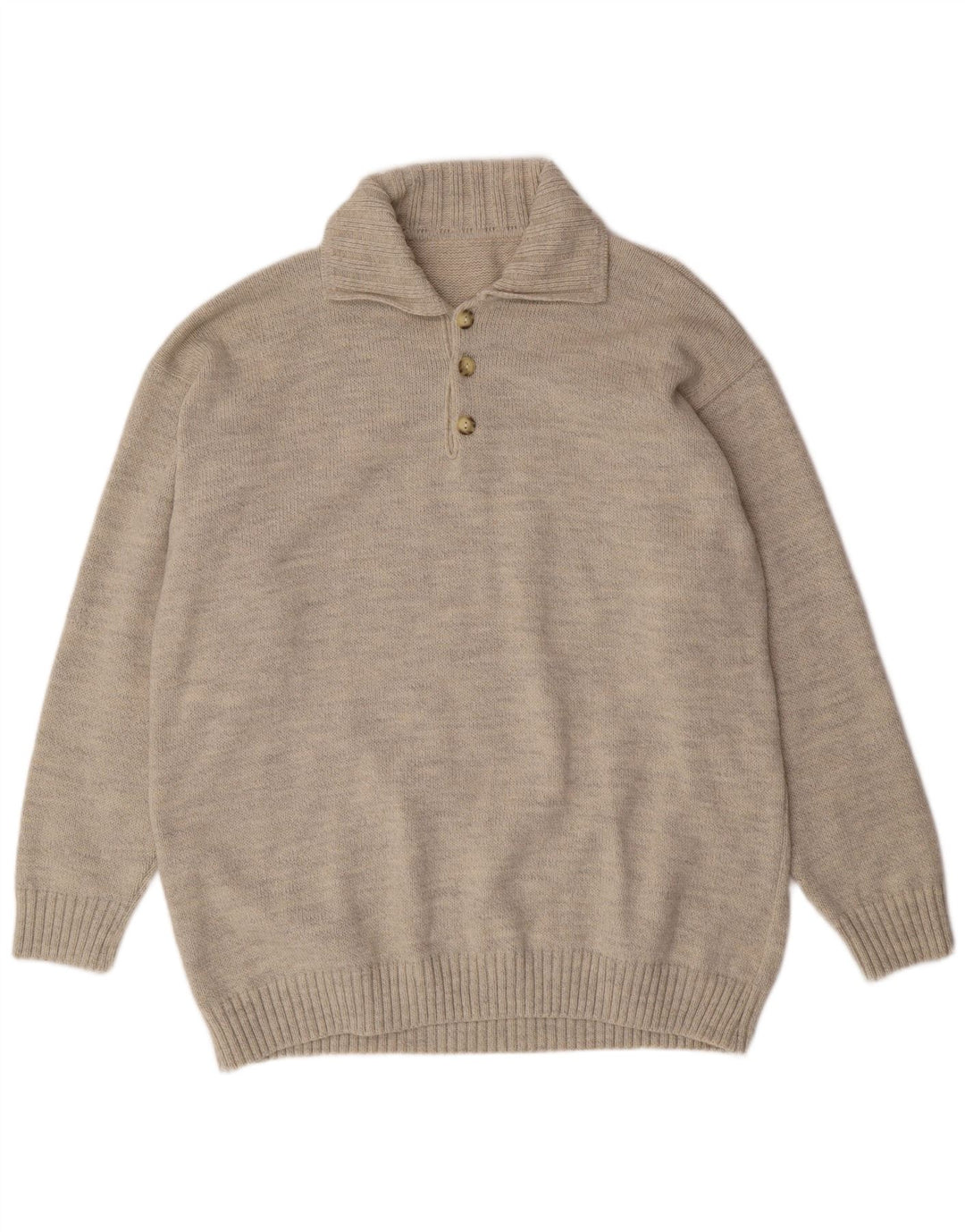 VINTAGE Mens Polo Neck Jumper Sweater 2XL Beige Wool