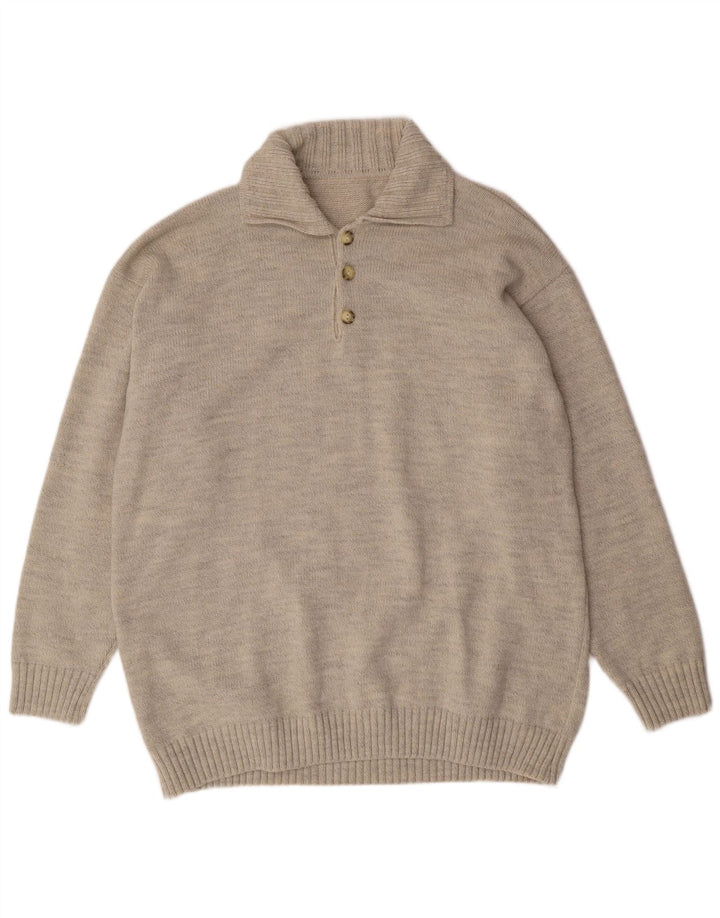 VINTAGE Mens Polo Neck Jumper Sweater 2XL Beige Wool