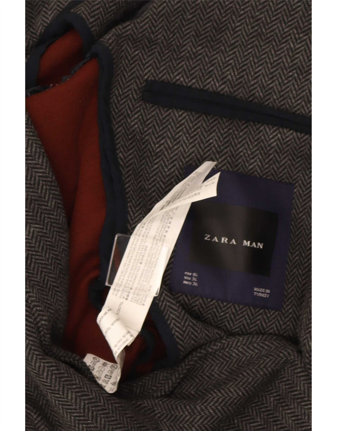 Giacca blazer da uomo a 2 bottoni Zara EU 46 piccolo poliestere grigio a spina di pesce