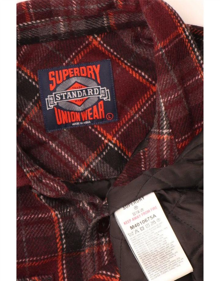 Camicia overshirt da uomo Superdry grande lana a quadri bordeaux
