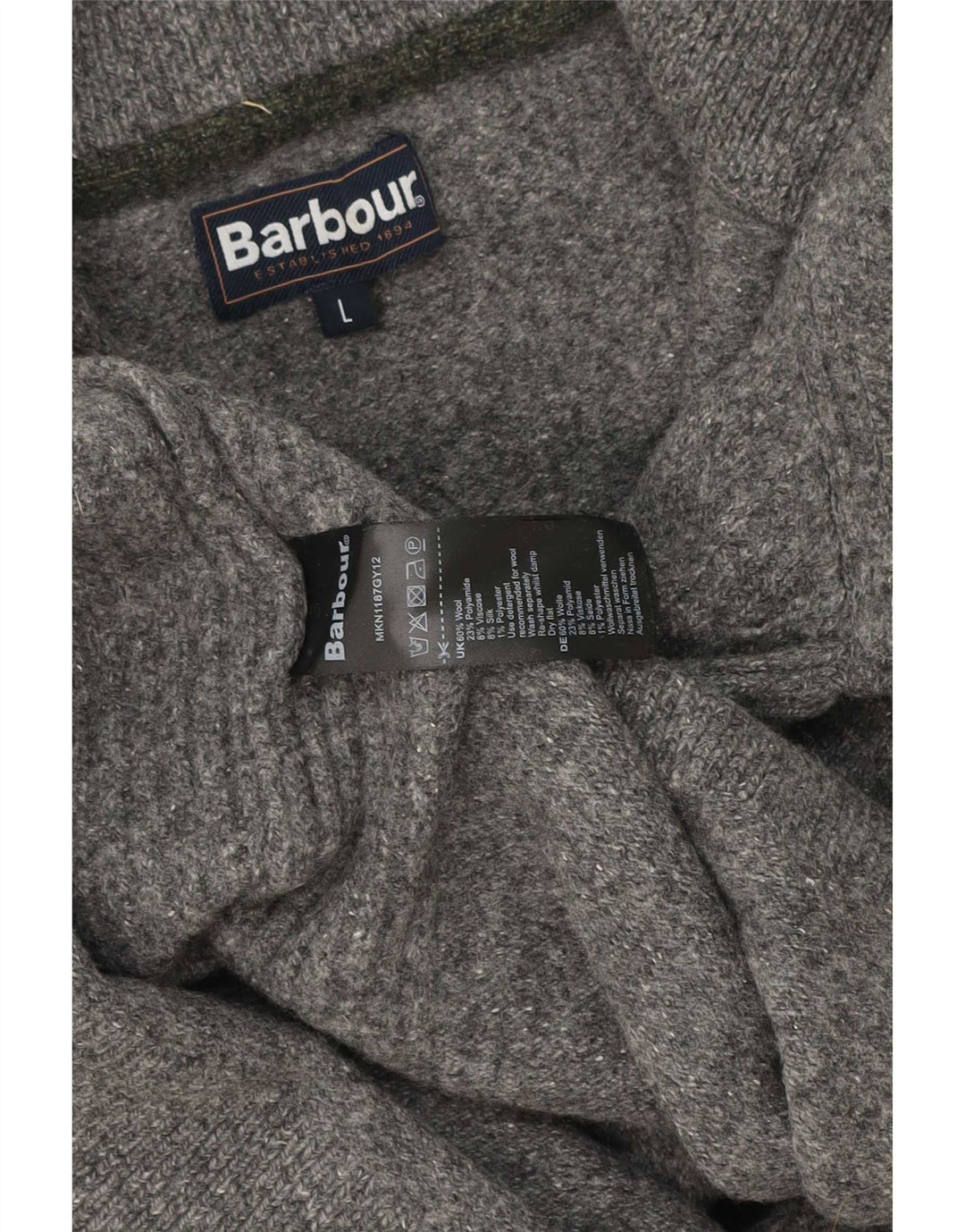 Maglione maglione con collo con zip da donna Barbour UK 16 grande lana grigia