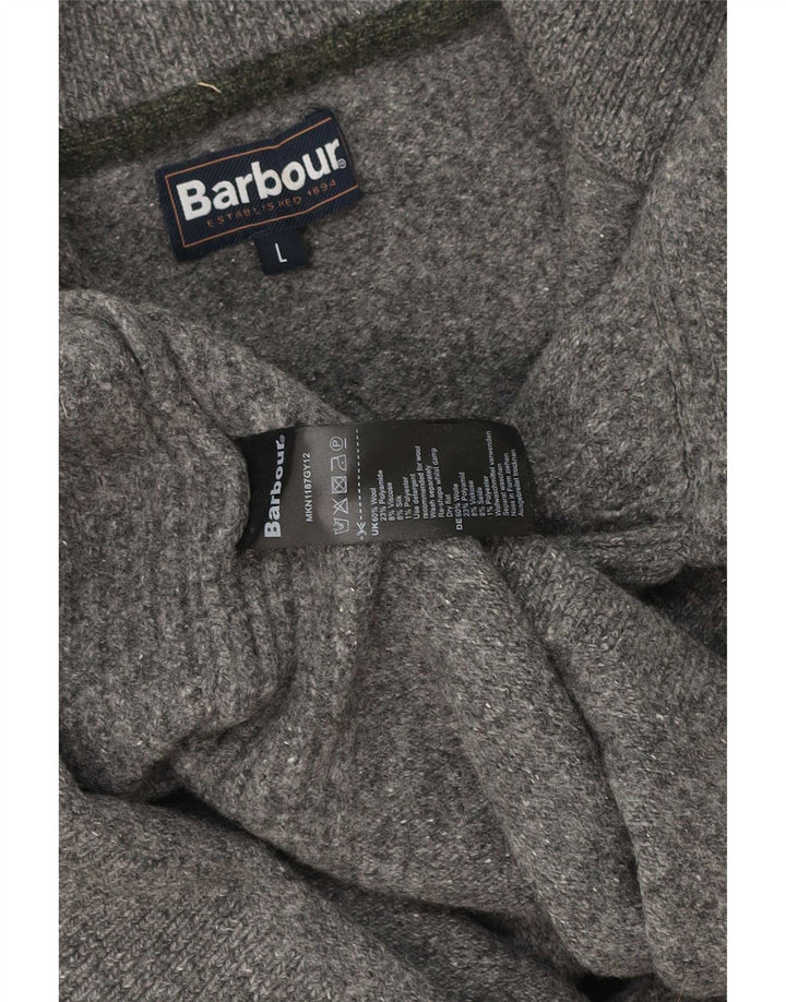 Maglione maglione con collo con zip da donna Barbour UK 16 grande lana grigia