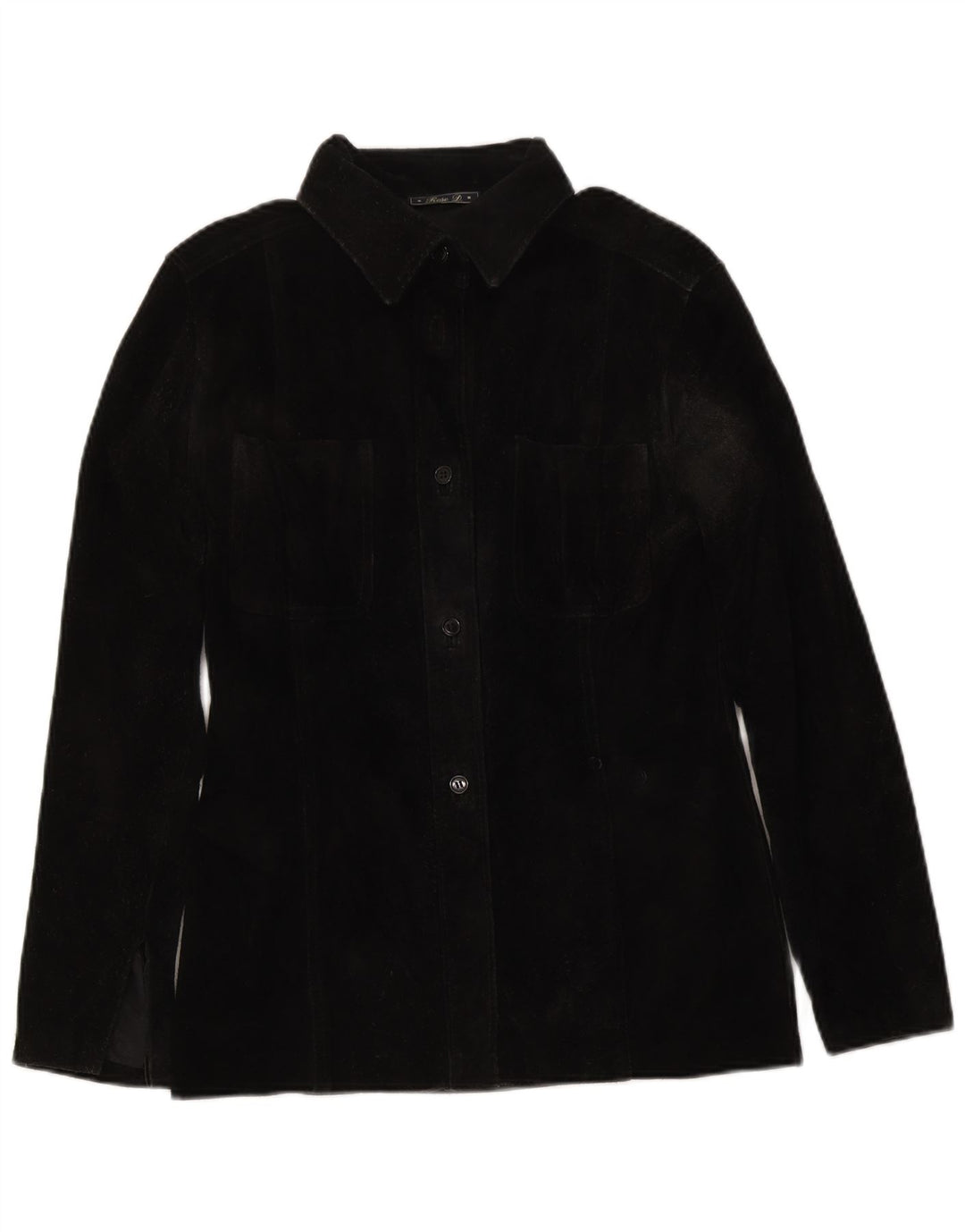 Camicia overshirt da donna vintage in pelle scamosciata IT 46 Large nera