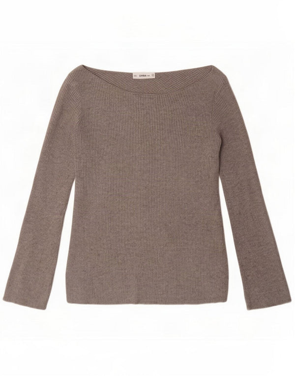 Top Zara da donna a maniche lunghe UK 12 in viscosa grigio medio