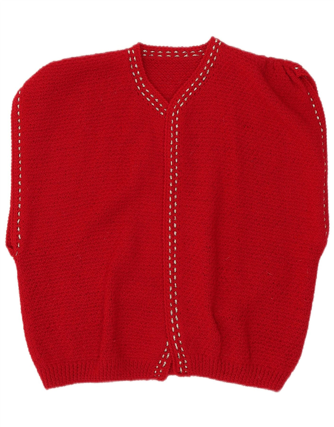 Maglione cardigan aperto a maniche corte da donna vintage UK 12 rosso medio