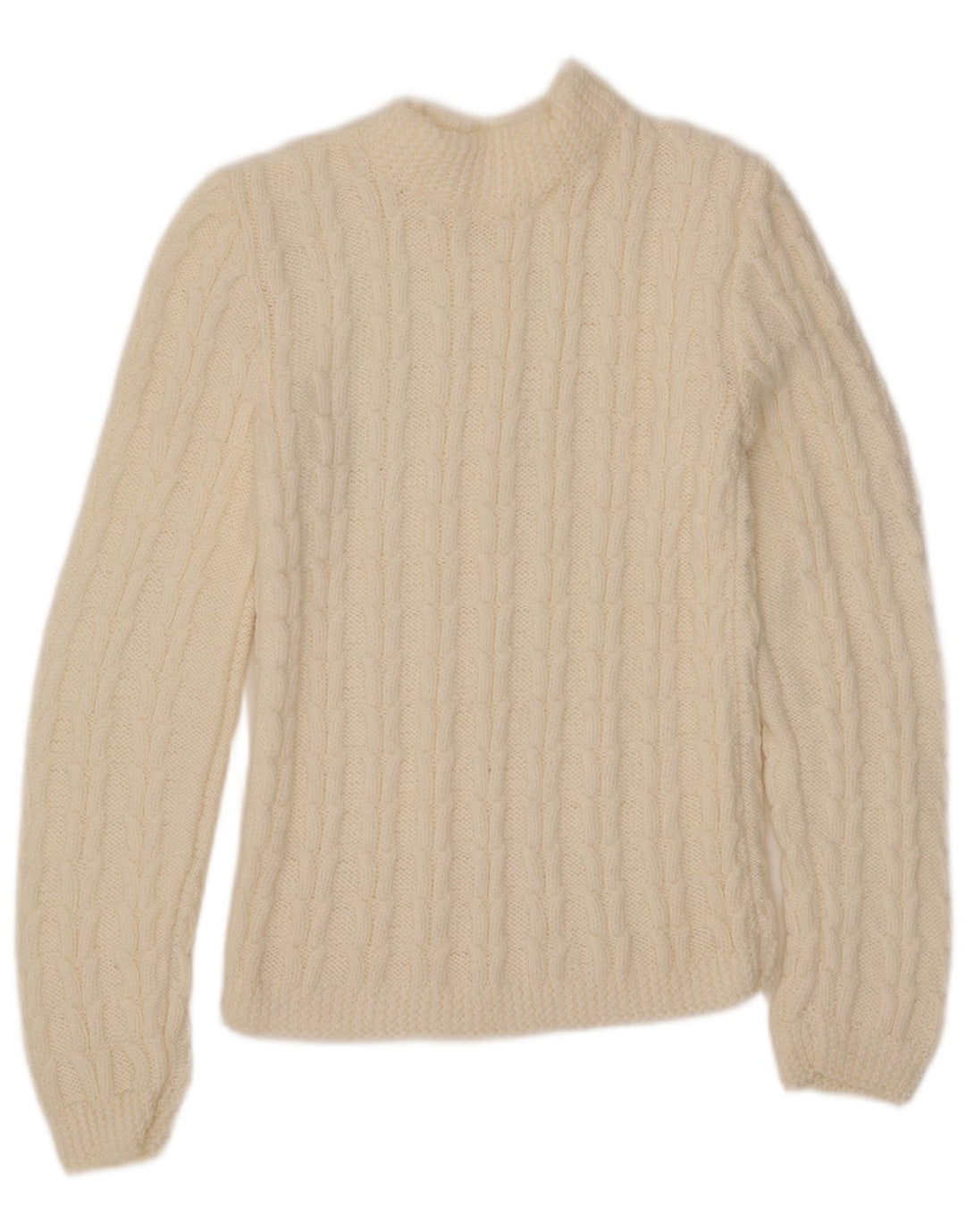 Maglione maglione vintage da donna con collo dolcevita UK 8 piccolo bianco sporco
