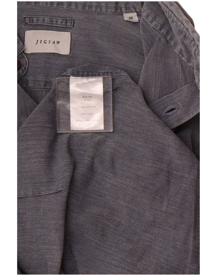 Camicia da uomo Jigsaw in cotone a spina di pesce blu medio