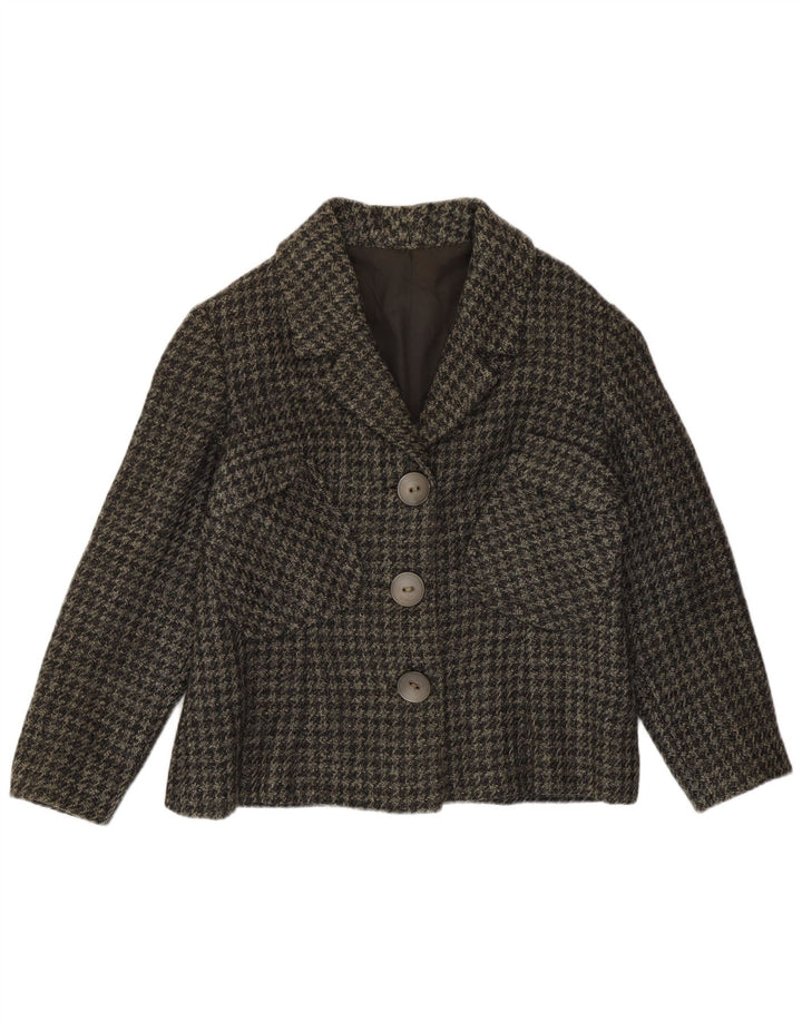 Giacca blazer vintage da donna a 3 bottoni UK 14 pied de poule grigio medio
