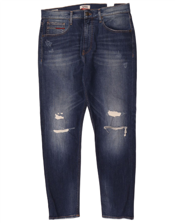 Jeans slim invecchiati da uomo Tommy Hilfiger W32 L32 cotone blu navy