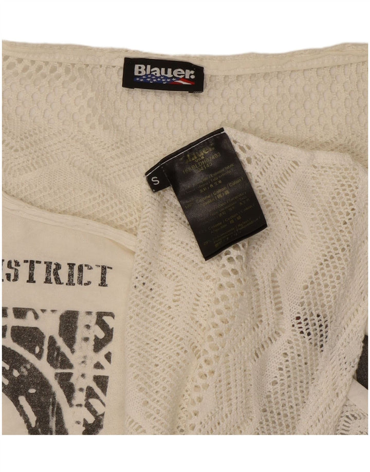 Blauer T-shirt grafica oversize da donna Top UK 10 Small Cotone bianco sporco