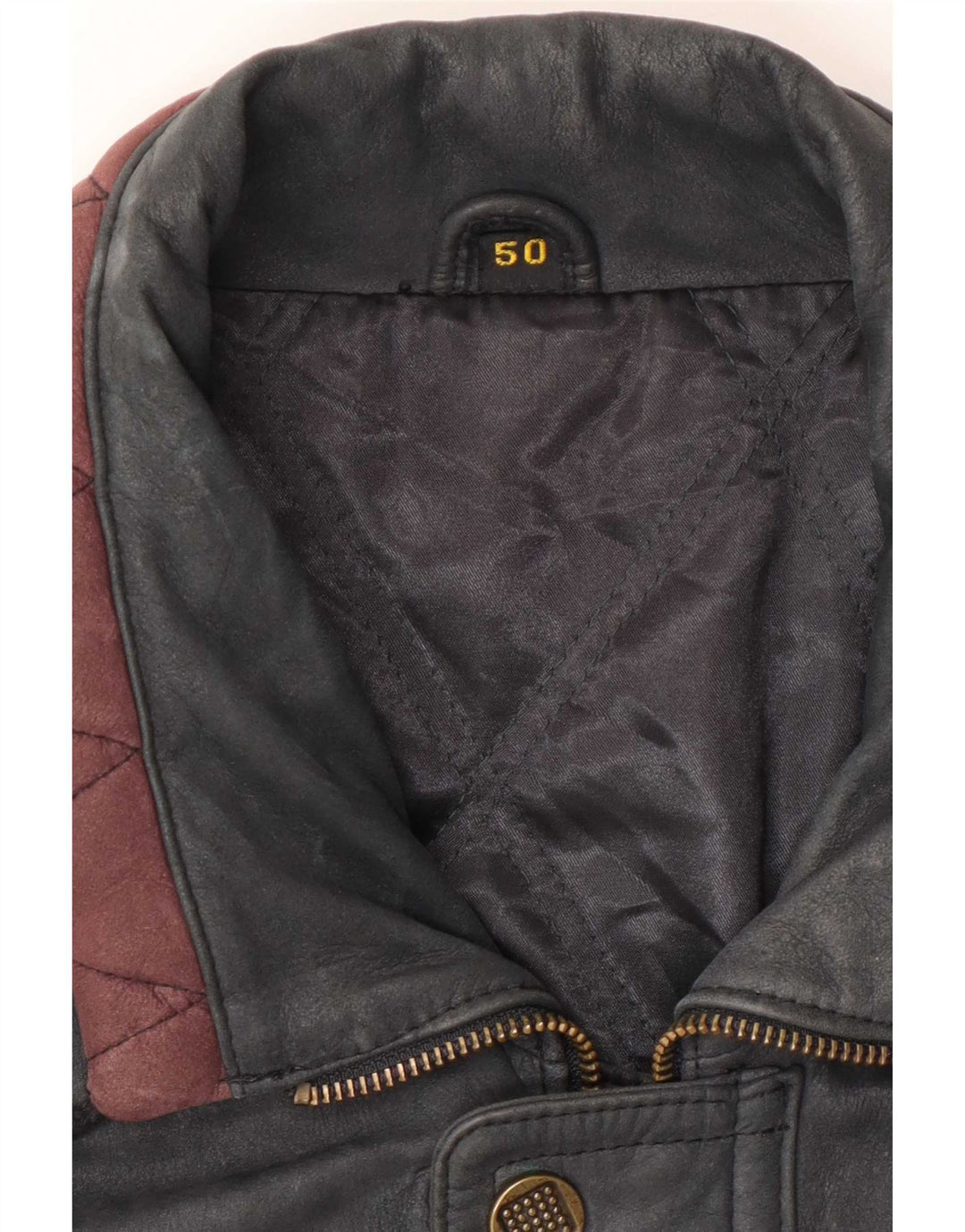 Giacca in pelle vintage da uomo IT 50 grande grigia
