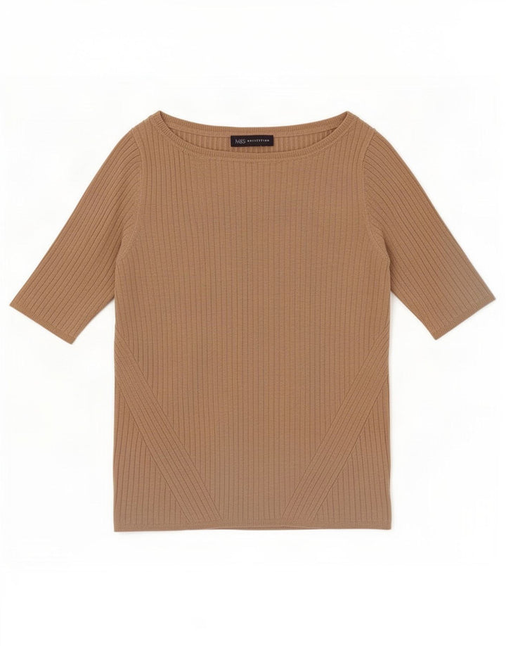 Marks & Spencer Top corto da donna manica 3/4 UK 12 Viscosa beige medio