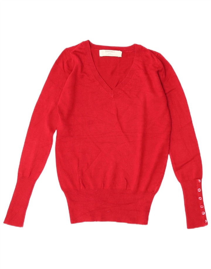 Maglione Zara da donna con scollo a V UK 10 piccolo rayon rosso