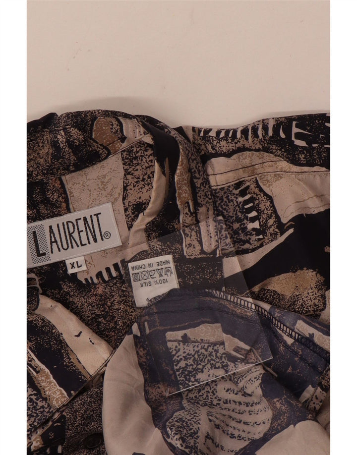 Camicia Laurent da uomo a maniche corte XL in seta patchwork multicolore