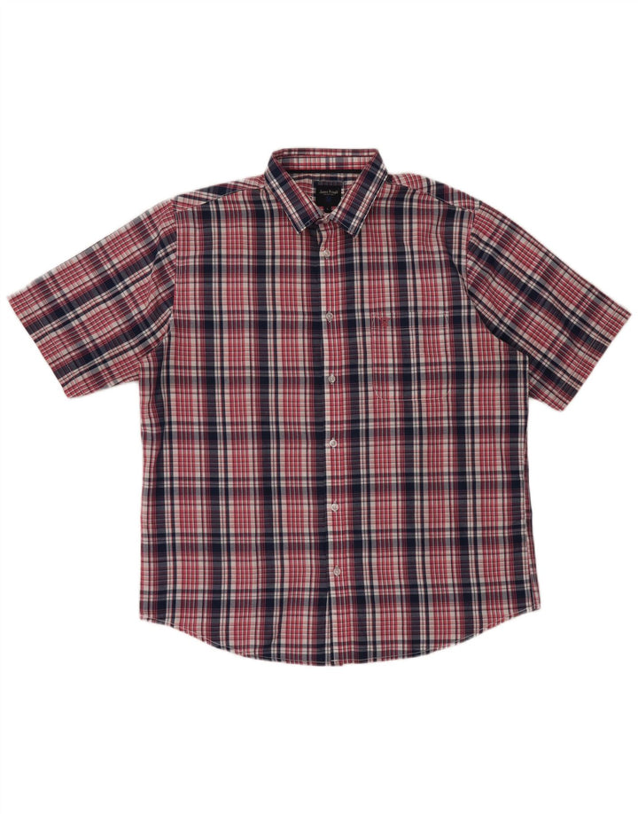 Camicia da uomo a maniche corte James Pringle, poliestere a quadri rossi grandi