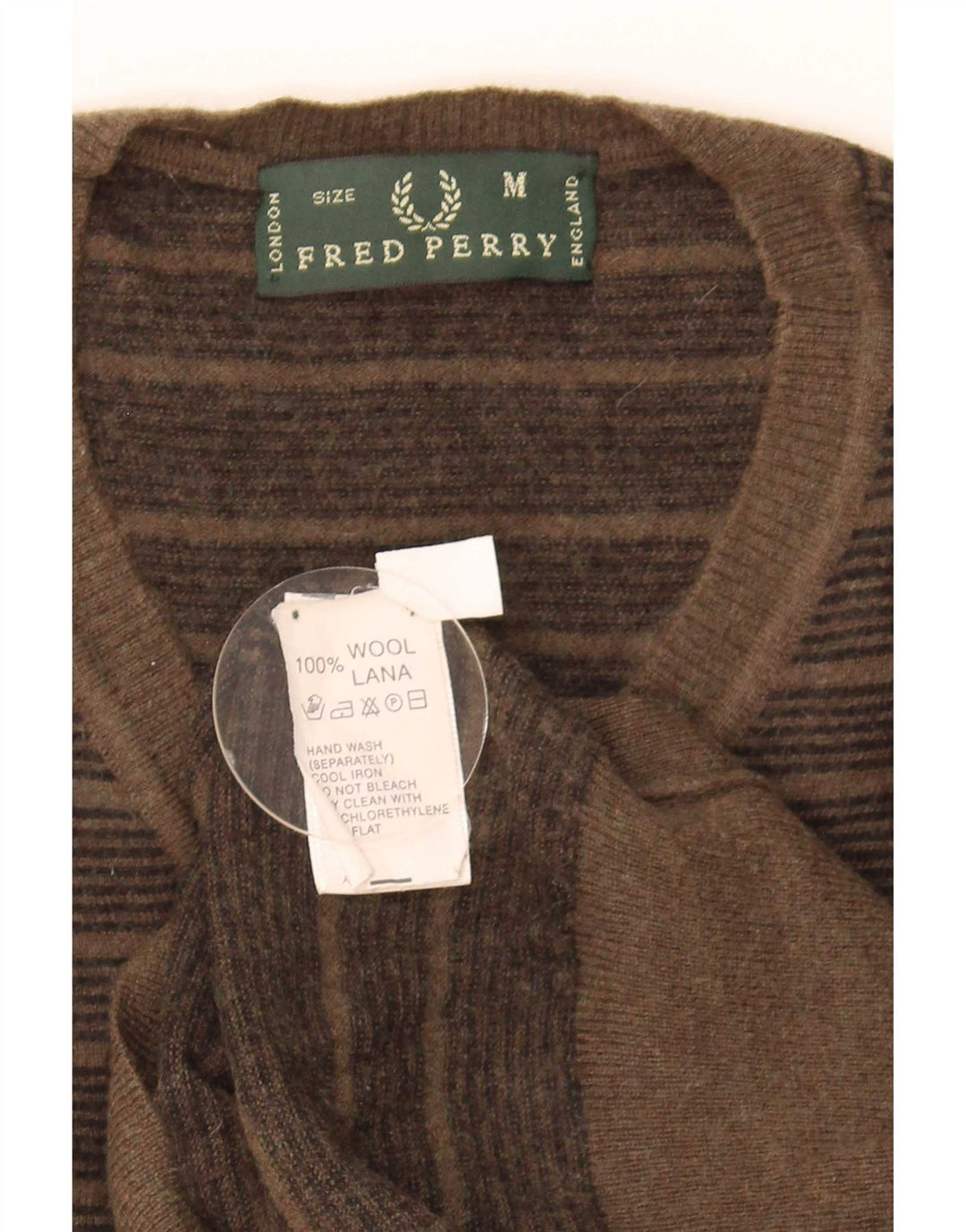 Maglione da uomo con scollo a V Fred Perry, lana media a righe kaki
