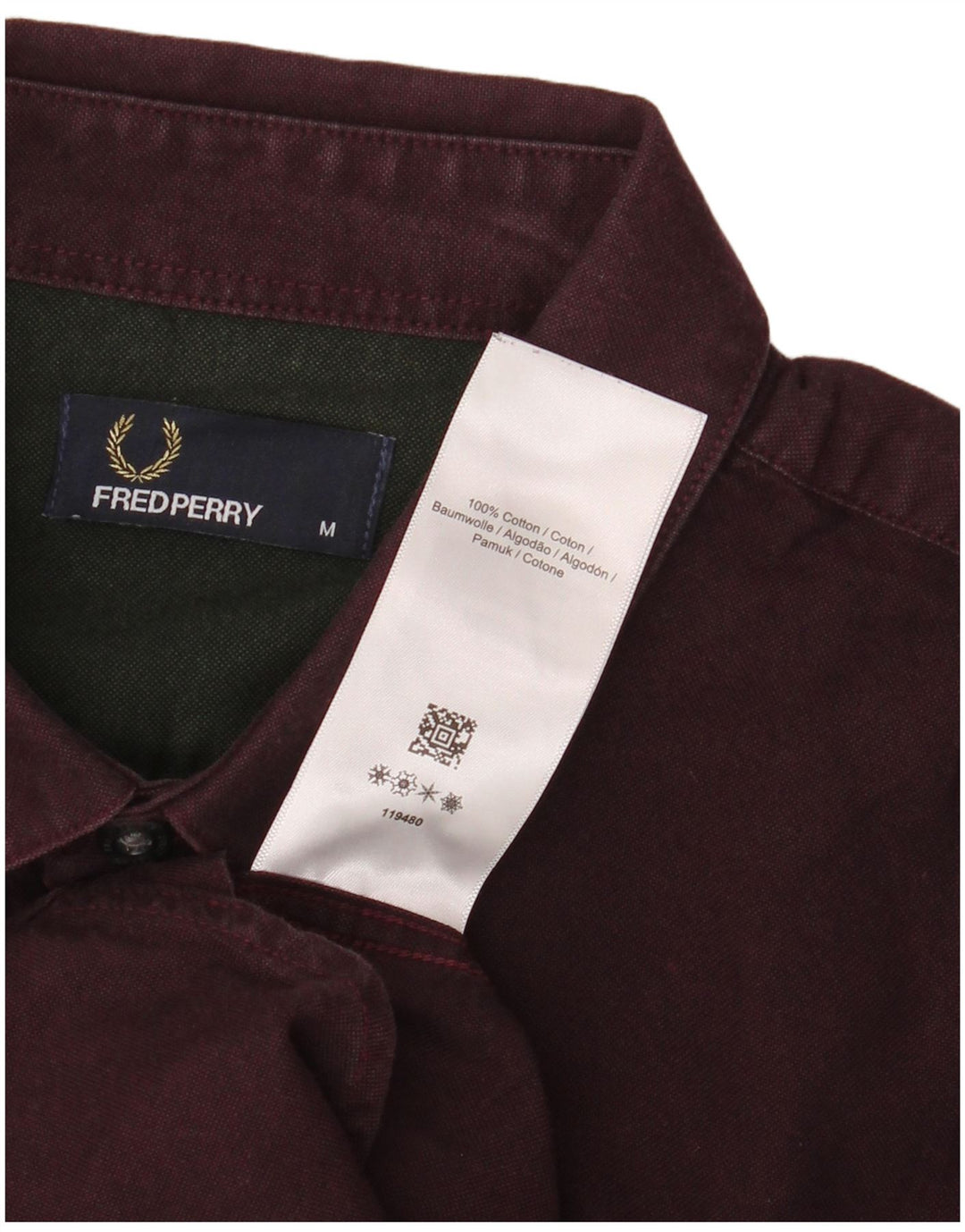 FRED PERRY Camicia Uomo Cotone Bordeaux Medio
