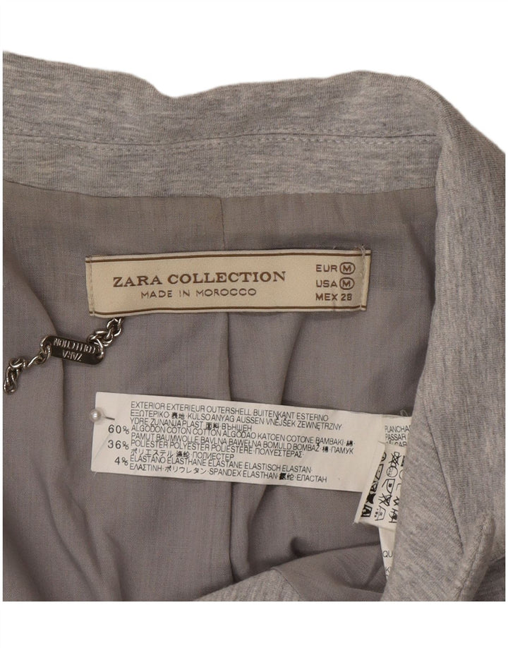 Giacca blazer a 1 bottone lungo da donna Zara UK 12 Cotone grigio medio