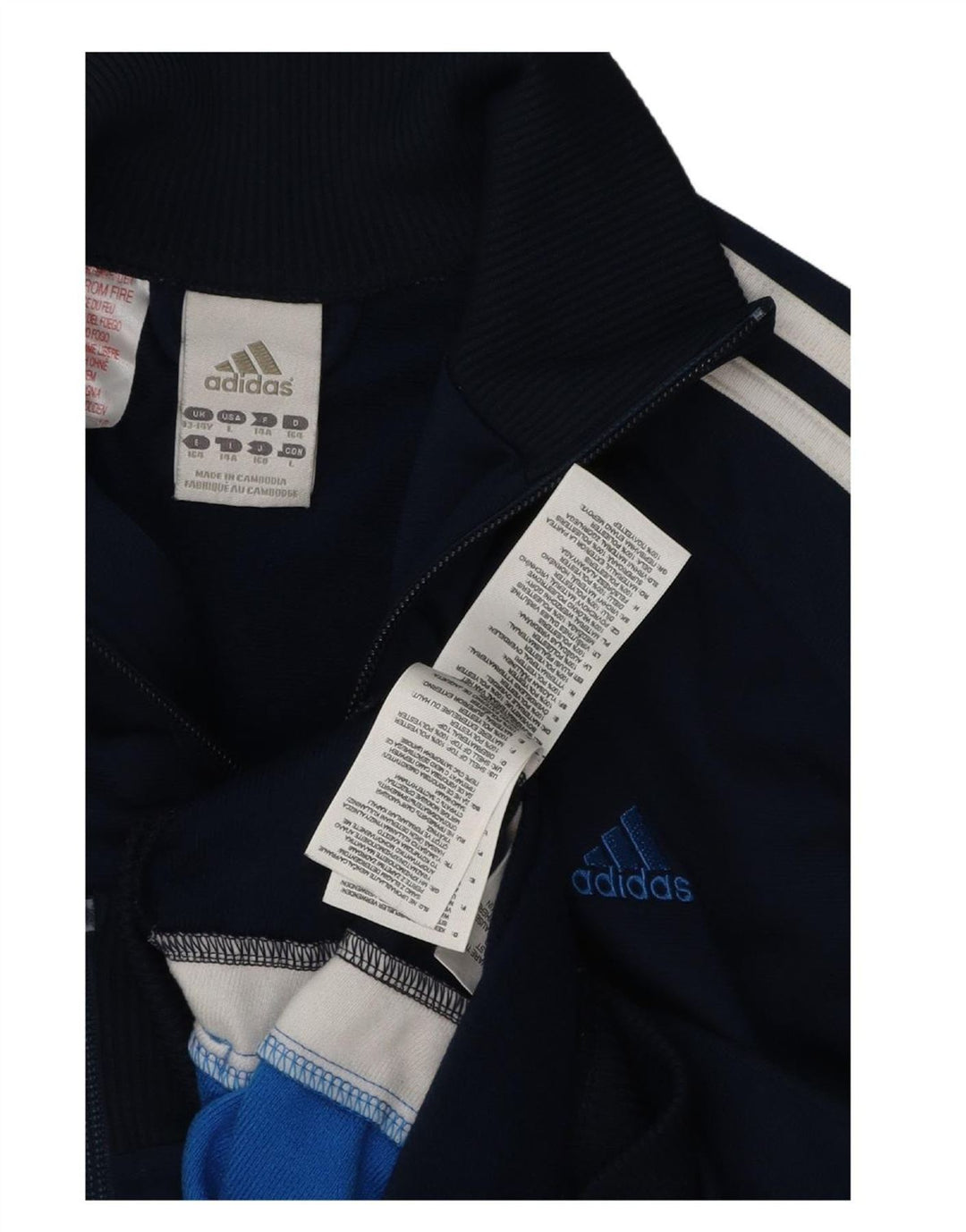 ADIDAS Boys Tracksuit Top Jacket 13-14 Years Navy Blue Colourblock