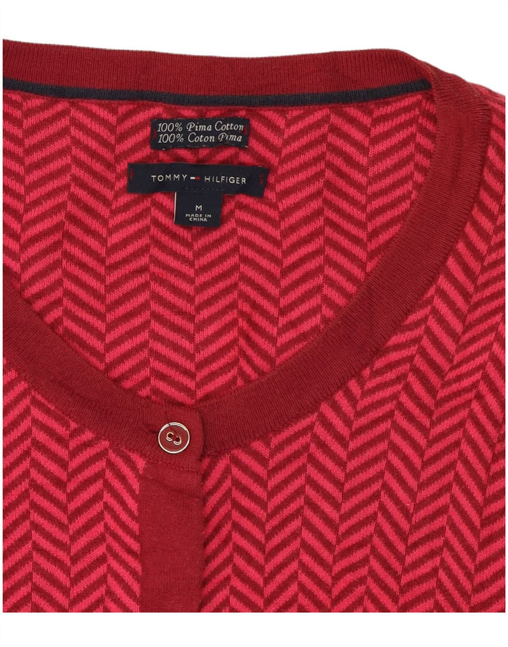 Maglione cardigan da donna Tommy Hilfiger UK 14 Cotone a spina di pesce rosa medio