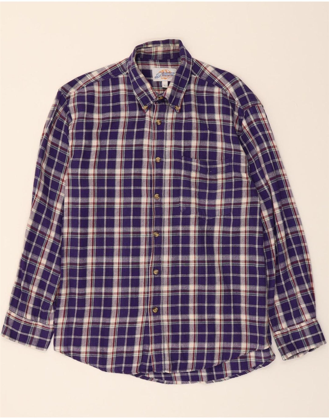 VINTAGE Mens Flannel Shirt Large Navy Blue Check Cotton Vintage Vintage and Second-Hand Vintage from Messina Hembry 