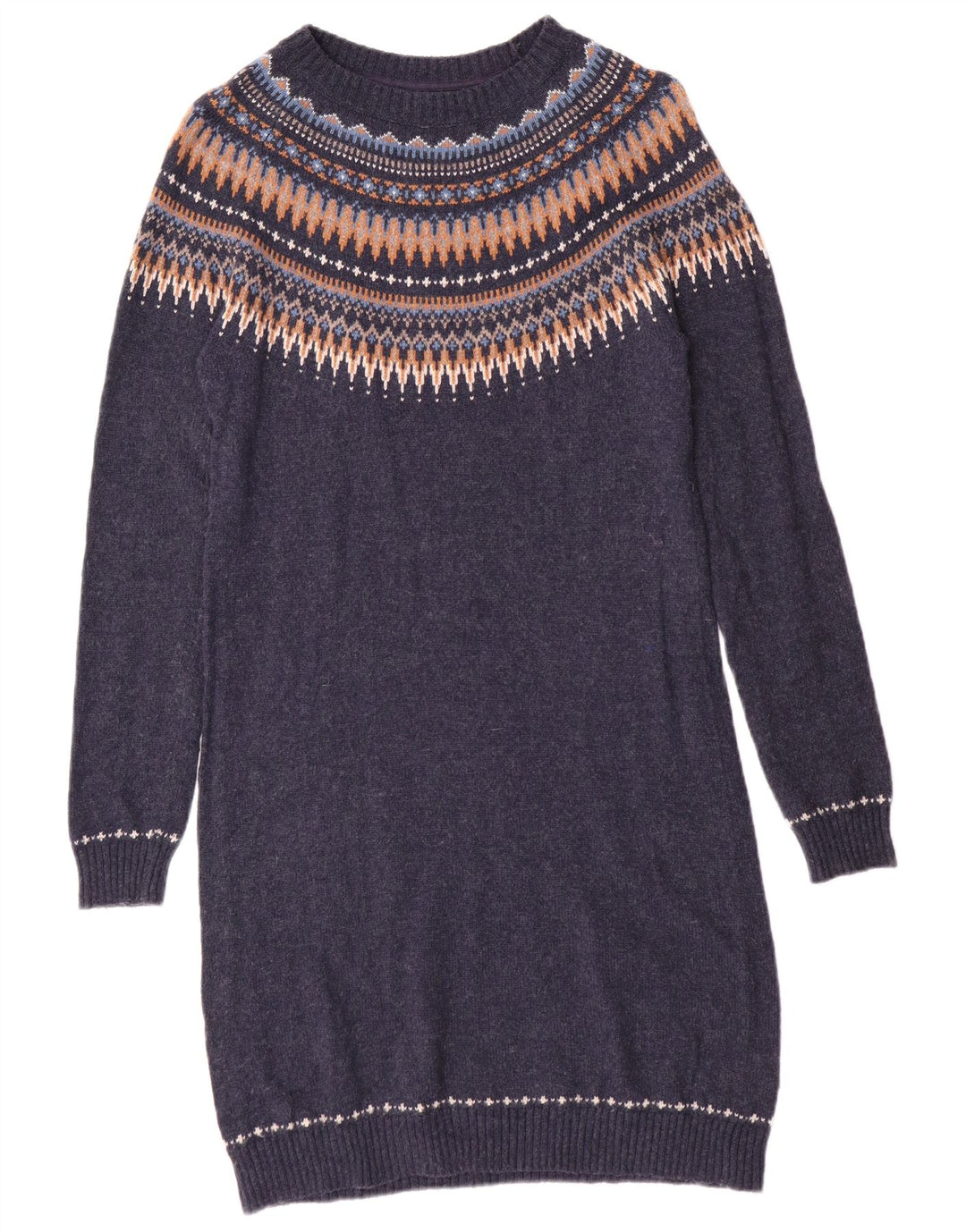 FAT FACE Abito maglione da donna UK 10 Piccolo cotone Fair Isle blu navy