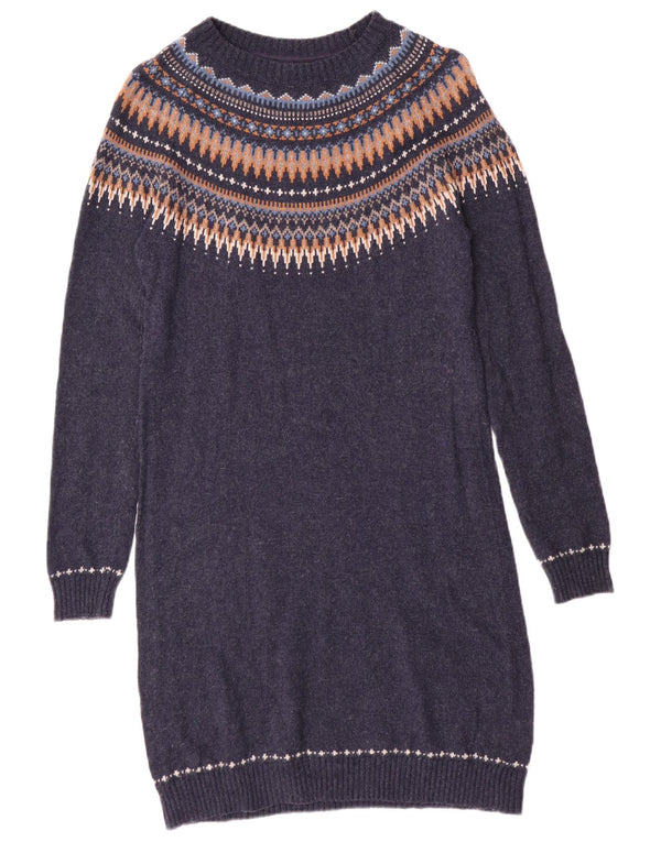 FAT FACE Abito maglione da donna UK 10 Piccolo cotone Fair Isle blu navy